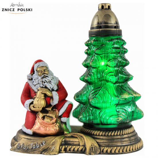 MZ1 - a unique glass grave light with a composition of Santa Claus and Christmas tree