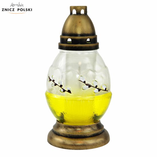 J61 - okolicznościowy szklany znicz wielkanocny ze zdobieniem w kolorze żółtym