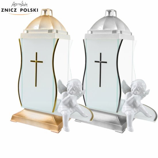 GLASS ANGEL - white-gold candle chapel with a ceramic angel